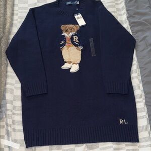 Ralph Lauren Polo Navy Bear women’s sweater dress , PTP 24”